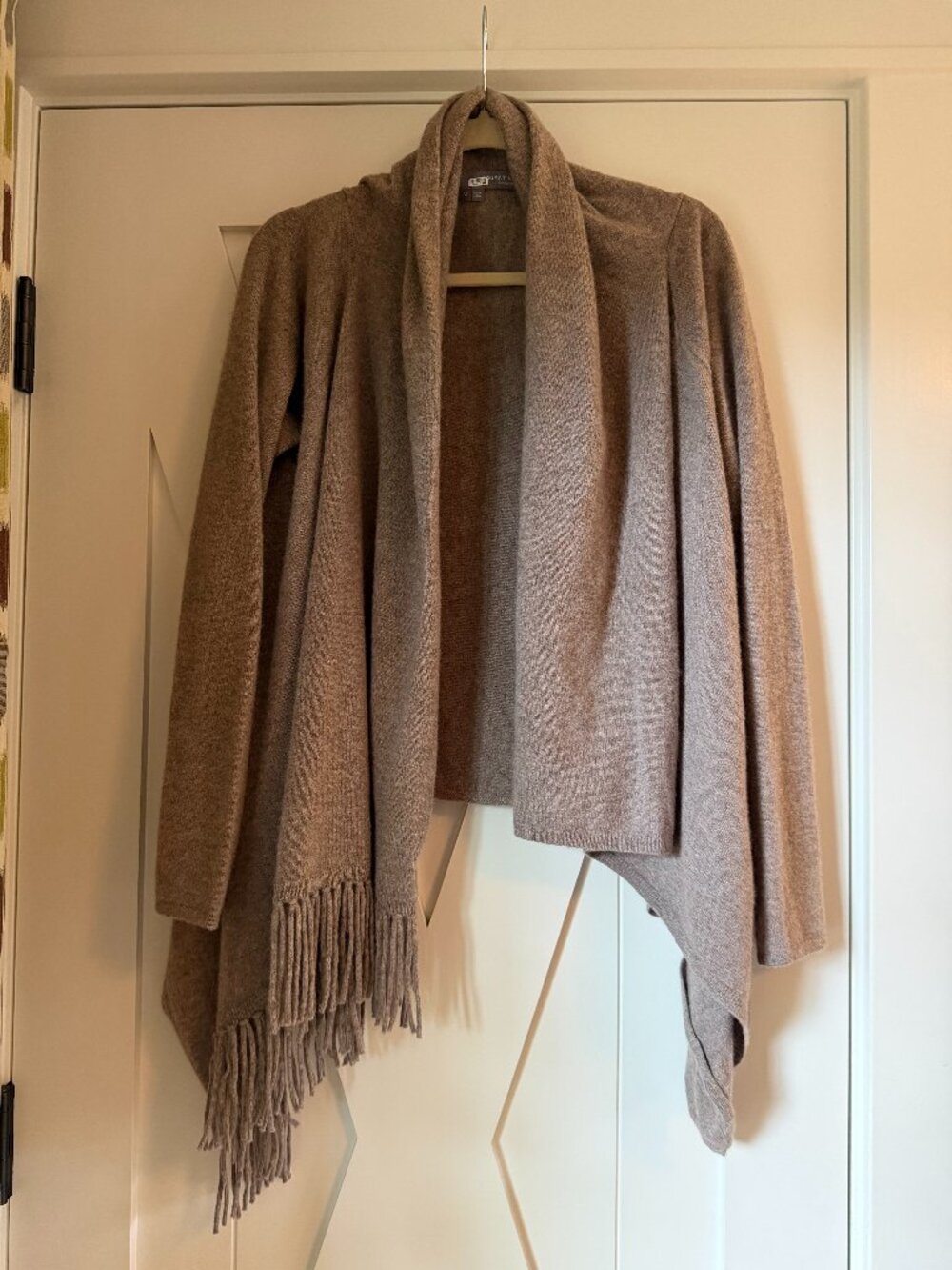 Cozy Beige 100% Cashmere Sweater with Fringe Detail